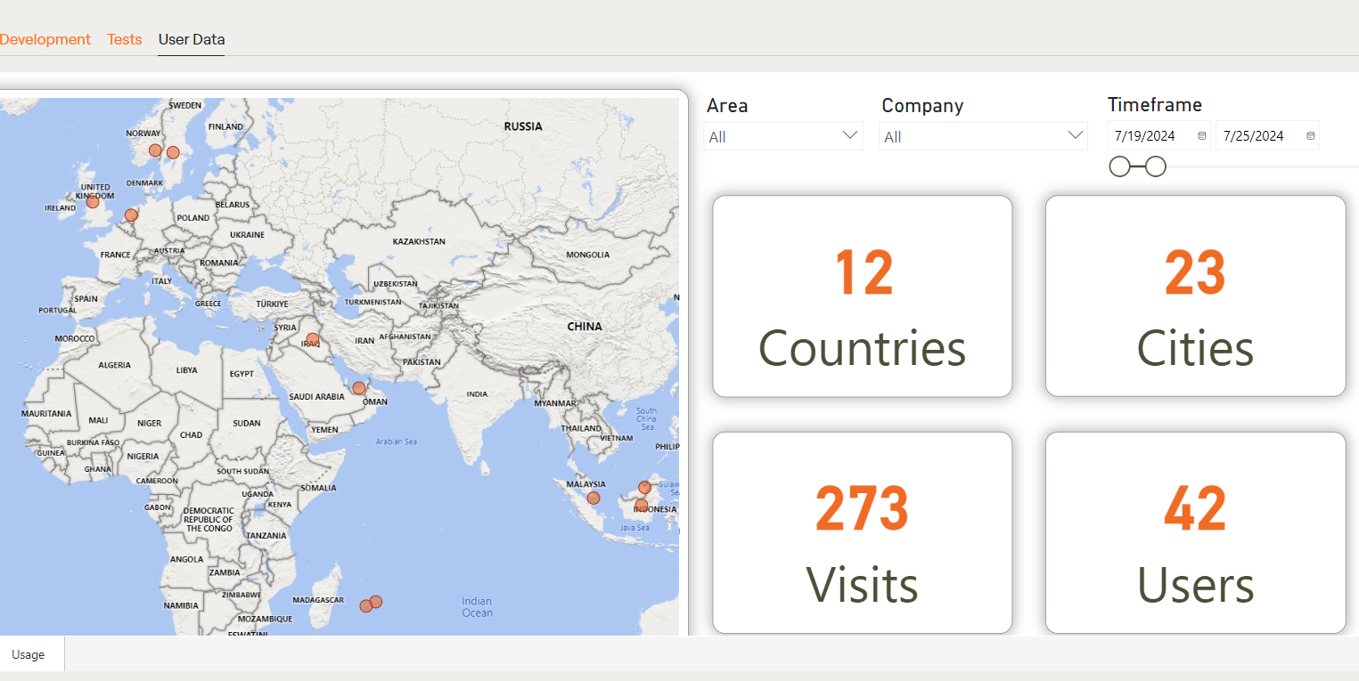 Analytics dashboard with map and metric cards
