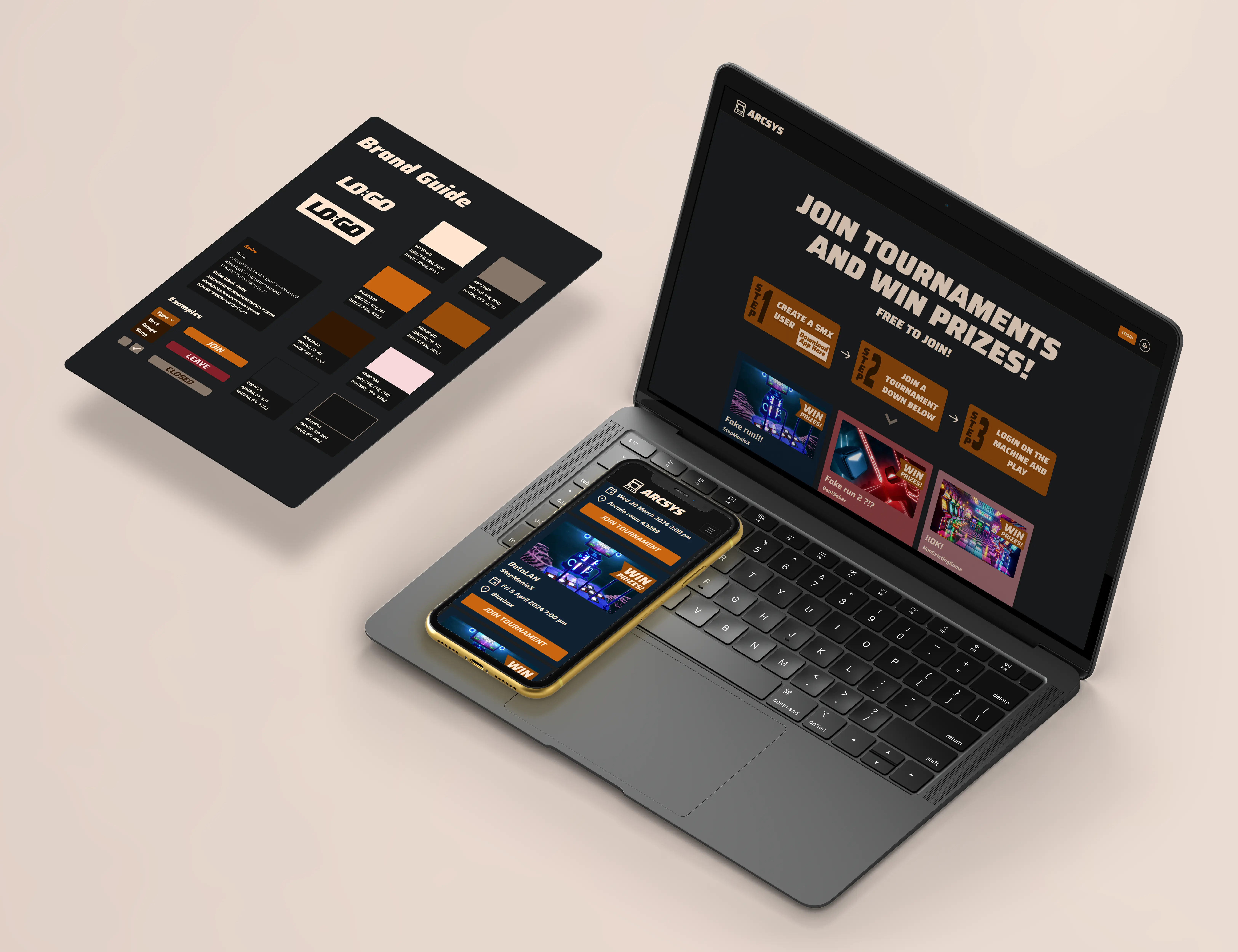 Arcsys tournament platform shown across devices