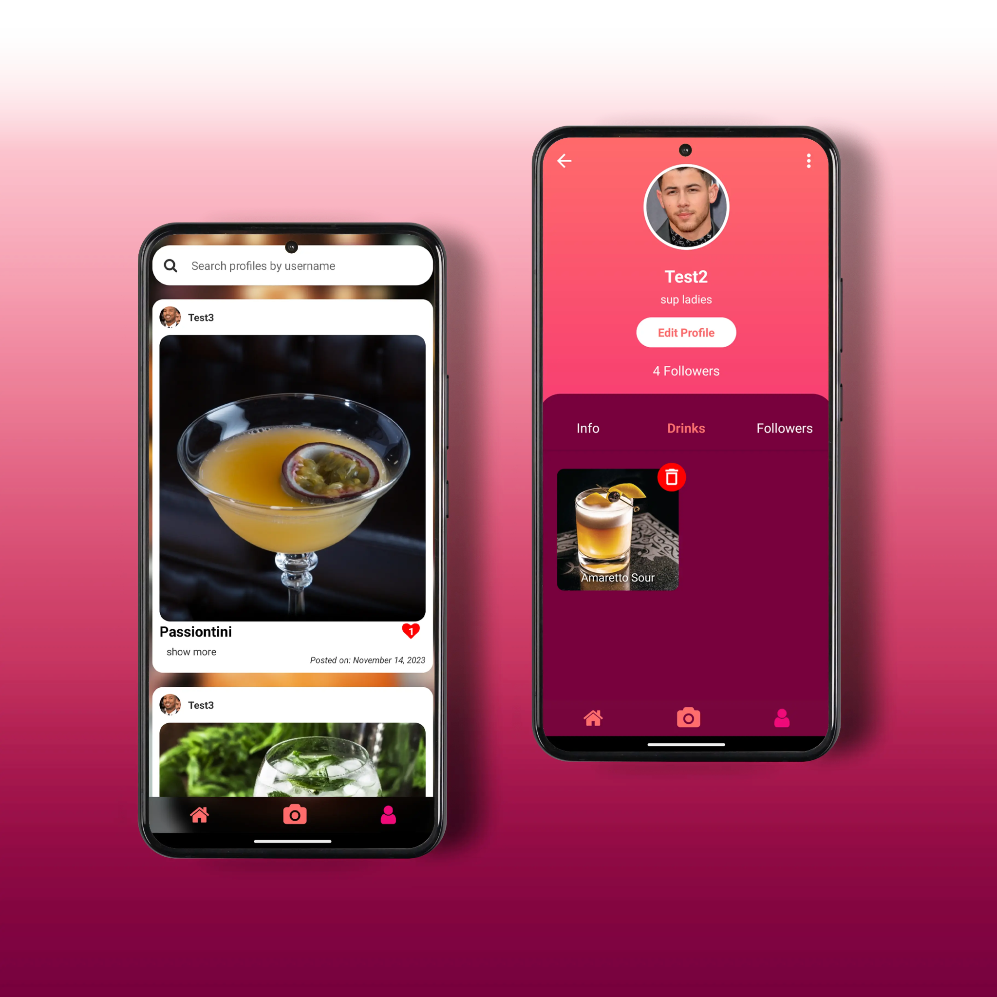 Cocktail Social mobile app screens