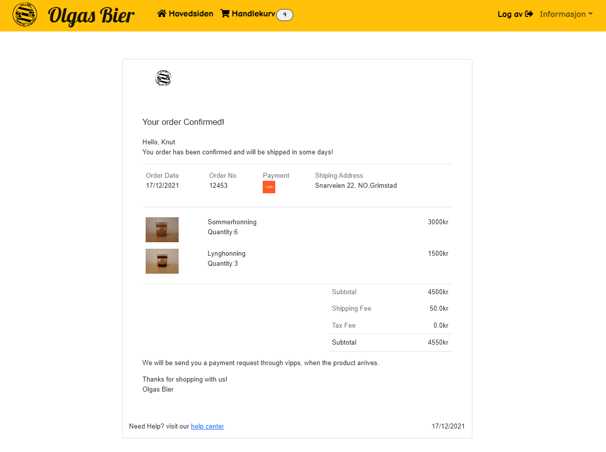 Olgas Bier order confirmation flow